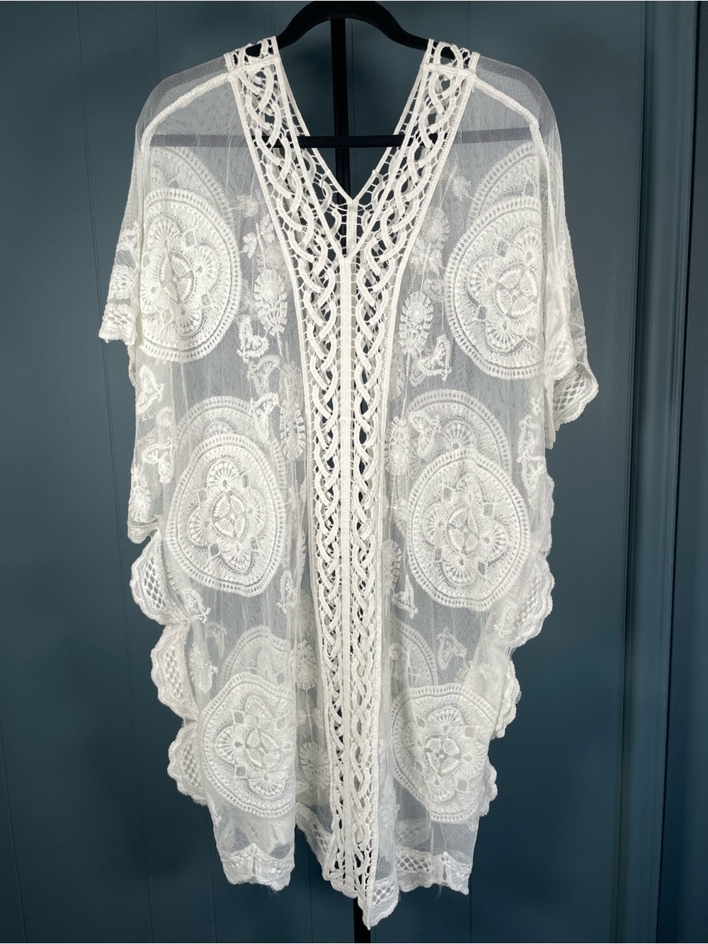 White Boho Coverup Cottage Core Beach Fairy Core Poncho Swim Cover One Size